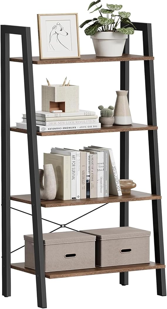 VASAGLE Ladder Shelf, Bookcase Book Shelf, Storage Shelves, 4-Tier, 22In