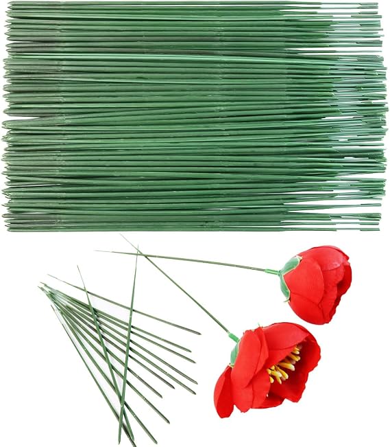 GAQWOK 100Pcs Green Floral Stems Plastic Flower Rods(17CM /6.7in)