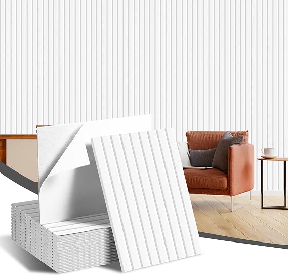 16" x 12" Acoustic Panels 12 Pack, Self-Adhesive 3D Wall Tiles White