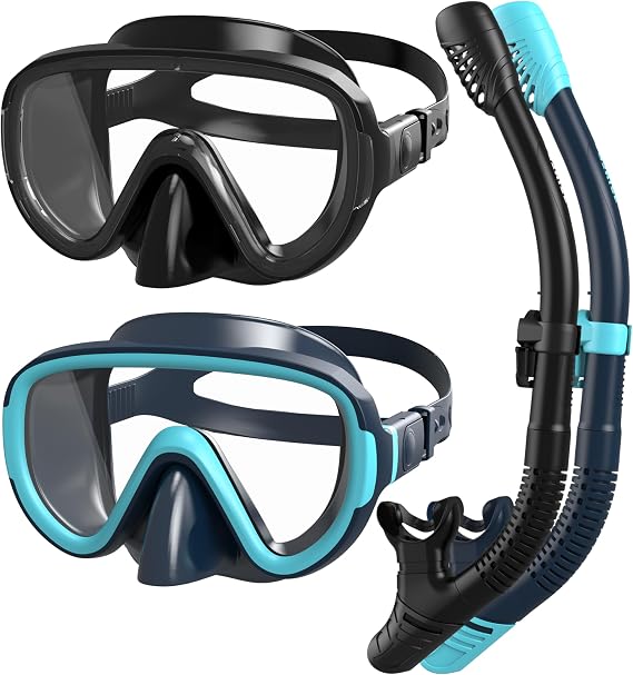 G2RISE SN05 Snorkel Set Adults, Anti-leak Scuba Diving Goggles and Snorkel, Mask and Snorkel Set Adult with Tempered Glass Lenses & Dry Top System for Snorkeling, Diving, Swimming