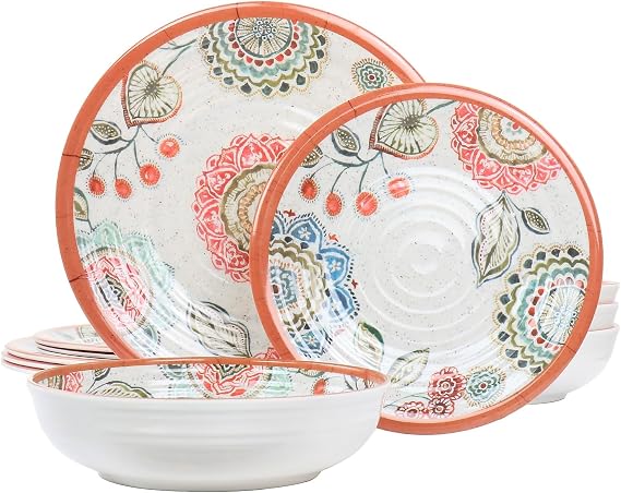 Elama Ester Melamine Dinnerware Set, Multicolored, 12 Piece Set (935115832M)