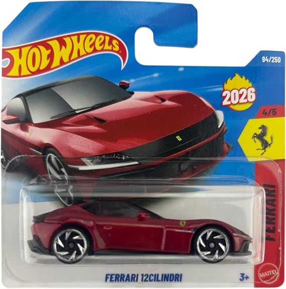 Hot Wheels Ferrari 12Cilindri - Ferrari 4/5 - JJH41 - Kısa Kart - Kırmızı - Mattel 2026 (94/250) - Lisans Modeli - 1:64 - Supercar