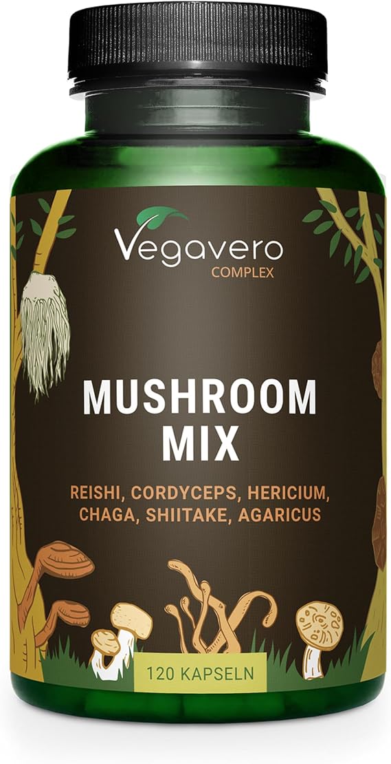 Vegavero Mushroom Complex | High Strength Extracts | Reishi, Cordyceps, Chaga, Lions Mane, Shiitake & Agaricus | NO Additives | 120 Capsules | Vegan