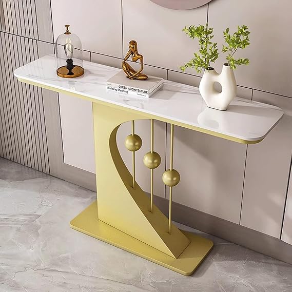Modern Console Table with Base, Marble Top Entryway Sofa Table Narrow Long Entrance Tables, Contemporary Accent Tables for Living Room, Entry, Hallway Home Decor