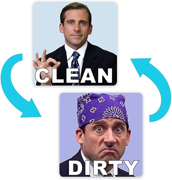 Michael Scott Prison Mike Funny Dishwasher Magnet Clean Dirty Sign Sticker | Strongest Magnet Double Sided Flip with Metal Magnetic Plate Universal Kitchen Dish Washer Reversible Indicator,Non-Scratch