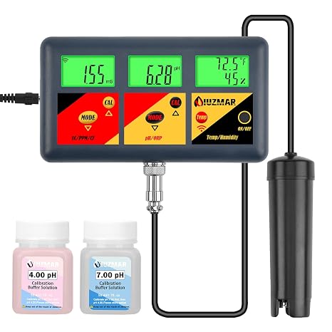 UIUZMAR pH EC Meter for Hydroponics 7 in 1 pH EC PPM CF ORP Temp Humidity Continuous Monitor pH ORP Meter for Water Hydroponics EC PPM Meter for Hydroponic Garden DWC Setup Aeroponic