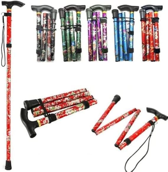 Adjustable and Foldable Walking Stick, Lightweight - Comfortable Grip Durable Walking Aid Mobility Aid Collapsible Walking Stick (Green with Flowers)