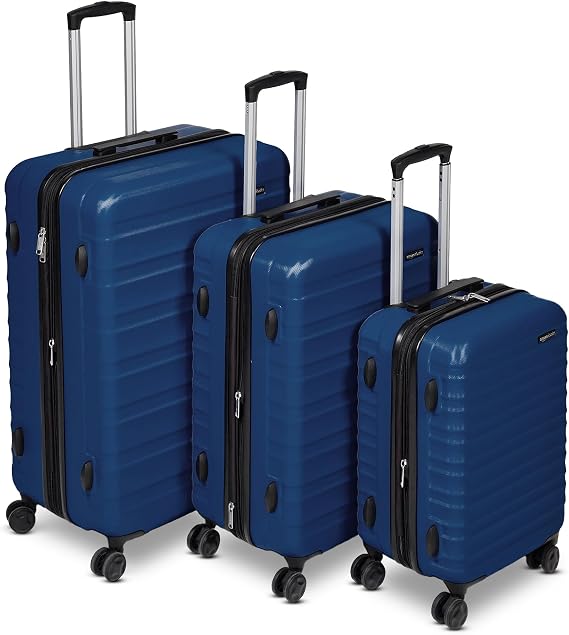 Amazon Basics 3-Piece Hardside Expandable Luggage Set (21" Carry-On, 26", 30"), Spinner Suitcases with Multi-directional Wheels, Scratch-Resistant Surface, Navy Blue