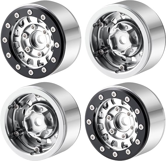 4pcs 1.55" Beadlock Wheels Aluminum Alloy 1.55" Beadlock Wheel Rim Hub Replacement Accessories for 1:10 RC Rock Crawler Car for Axial 90069 D90 TF2 Tamiya CC01 MST JIMNY Parts C