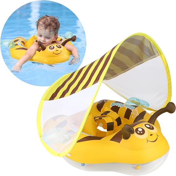 Swimbobo Baby Pool Float with Cloth Safety Seat & Sun Canopy Inflatable Infant Swim Float Pool Toys for Kids