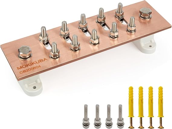 Pure Copper Ground Bar Kit- Adjustable Wall Mounted Copper Bus Bar with UL Material BusBar Insulator T Posts (Smart Copper Bar 1/4")