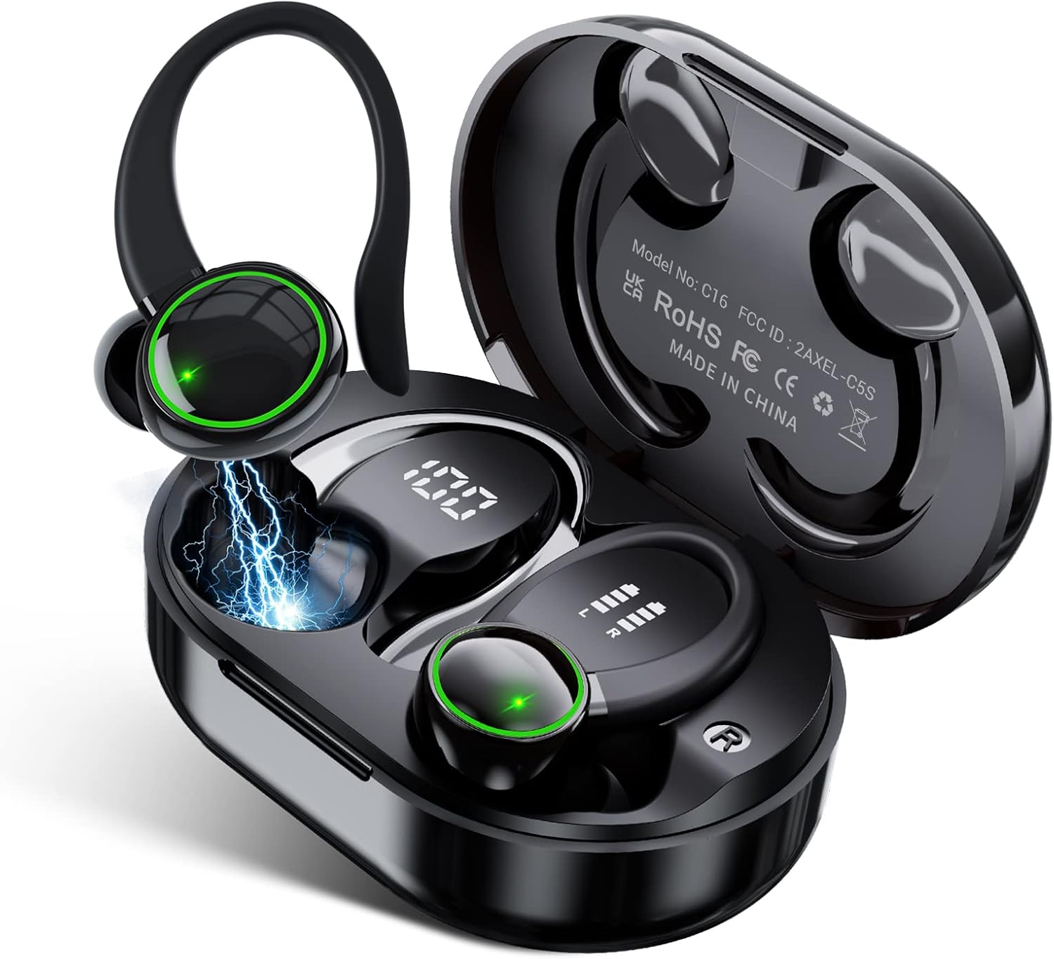for Xiaomi Redmi Note 9 Pro Max Bluetooth 5.3 Headphones 3D Stereo with Earhook, 40H Touch Control Over Ear Headphones, IP7 Waterproof Earphones Built-in Mic for Running Workout Sport