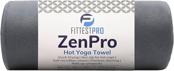 Non-Slip Hot Yoga Towel with Super-Absorbent Soft Suede Microfiber in Many Colors, for Bikram Pilates and Yoga Mats. (72.00 x 26.50) Nimbus Grey
