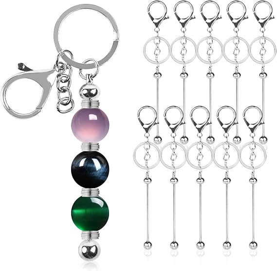 PINKPIN 10 Pcs Beadable Keychains Bars Bulk for Keychain Making Blank Beaded Metal Keychain for Craft Keychain DIY Gift, S, Metal, No Gemstone
