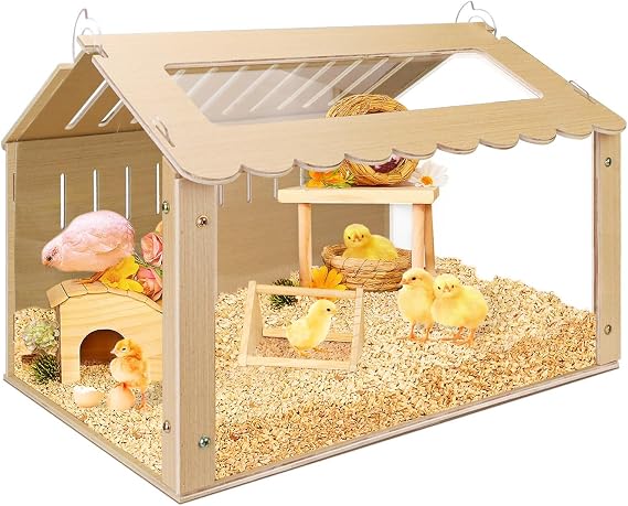 Chicken Brooder Box, Brooder Box for Chicks, Wooden Quail Cage for Hamsters, Ducklings, Hedgehogs and Lizards, Skylight Design Chick Coop, Baby