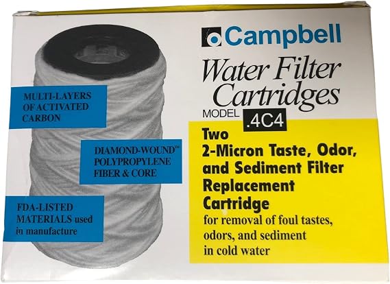 Campbell .4C4-12 Taste & Odor Filter Cartridge, 2 micron, 4" Long, 2 pack