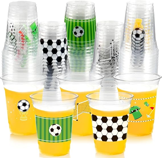 50Pcs Soccer Party Decorations Cups, 12 OZ Disposable Plastic Drinking Cups for Sports Themed Tailgate Events, Soccer Game Day, Watch Party, Backyard Party Decor Supplies Favors