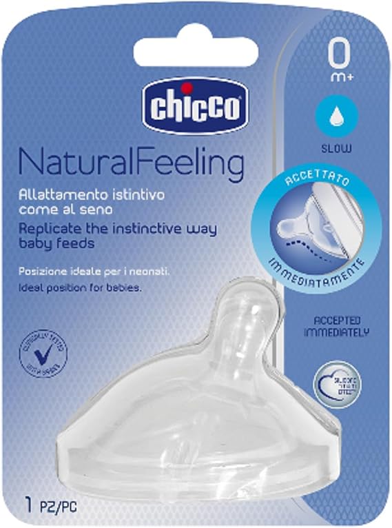 Chicco Teat NaturalFeeling 0M+ Normal Flow Silicone Angled Vented Bottle Nipple