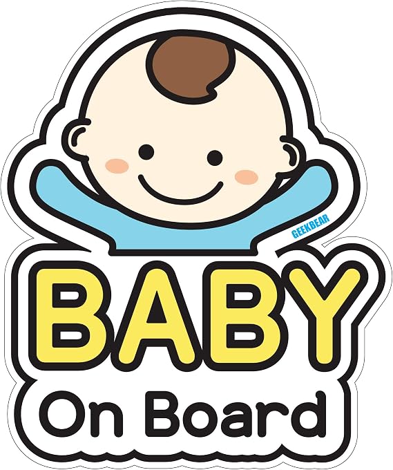 GEEKBEAR Baby on Board Car Sticker - Character Design, Reflective, Weather-Resistant (01. Basic Boy)