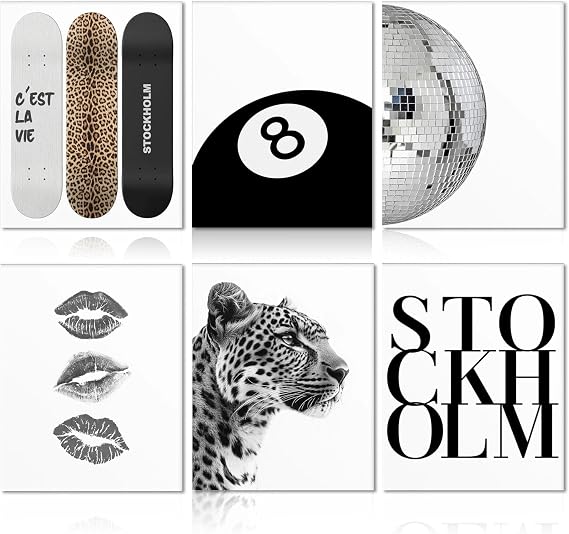 6 Pieces Leopard Wall Art, Trendy Skateboard Canvas Wall Art, Animal Posters for Girls, Fashion Wall Pictures for Living Room, Bedroom, Home Decor, Gift for Housewarming, 11.8x8.26in, Frameless (D)