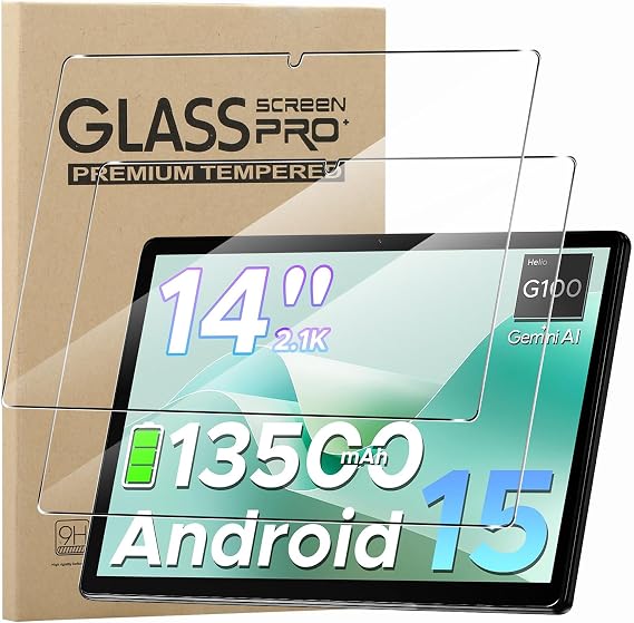 KZIOACSH 2 Pack Screen Protector for DOOGEE Tab E3 Max 14 Inch, Ultra Clear 9H Hardness Touch Sensitive Anti-Scratch Anti-Fingerprint Protective Tempered Glass Screen Guard for DOOGEE Tab E3 Max