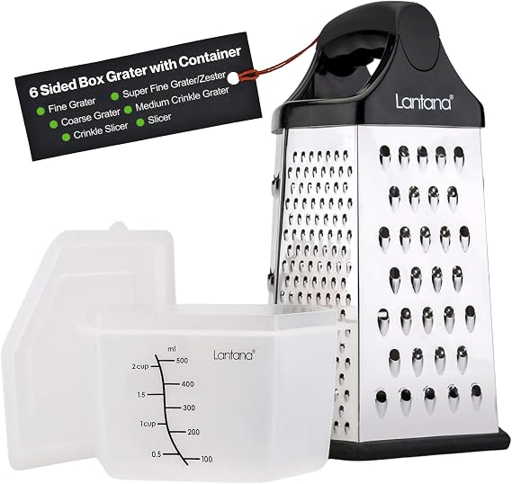 Lantana Cheese Grater with Container, Handheld Shredder, Zester (6 in 1)