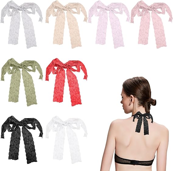 8 Pairs Lace Halter Neck Bra Straps Replacement 8 Colors Decorative Bra Straps for Women Adjustable Swimsuit Strap