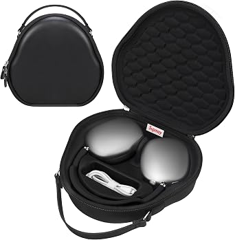 Smart Case for Apple AirPods Max Wireless Over-Ear Headphones, Hard Protective Case with Sleep Mode, Airpods Max Case, Extra Space fits Cable, Charger, Black