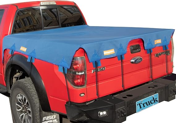 Truck Bed Tarp Cover for Short Box(5.7' Box) Fit for Ford F150 GMC Silverado/Sierra Ram Reflective Strip Waterproof Heavy Duty 600D Oxford Fabric Pickup Truck Bed Cover with Bungee Cords