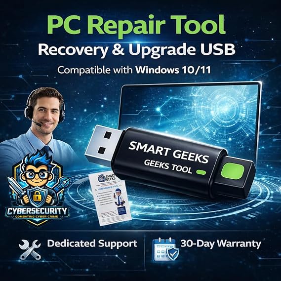 Smart Geeks Geeks Tool USB | PC Repair, Recovery & Upgrade Utility | Compatible with Windows 11 and 10 | Fix Desktop & Laptop | Free Tech Support