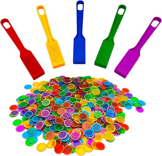 JUNWRROW Magnetic Bingo Wand with Chips,5-Pack& 500 Metal Chip, 5 Color Metal Chips-for Large Group Games,Family Game Night, Sensory Bins,Counting and Sorting,Science& Educational Activities