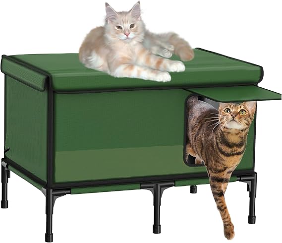 Heated Cat House for Outdoor Cat in Winter,Waterproof & Insulated Cat House,Insulated Outdoor Weatherproof Elevated Cat Shelter,with Pet Heating Pad,Waterproof Elevated Insulated.Thermos Cat in Winter