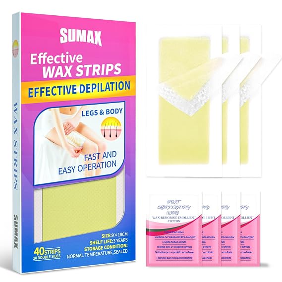 SUMAX Wax Strips for Brazilian Waxing, Body Waxing Strips for Women Brazilian Wax Strips for Hair Removal For Men & Women Waxing Strips for Face, Body, Legs, Arms, 40 Count