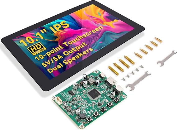 SUNFOUNDER 10 Inch DIY Touchscreen for Raspberry Pi 5, IPS HD 1280x800 LCD, 60Hz, Built-in 5.1V/5A Output, HDMI, 10-Point, No Driver, Speakers, for RPi 5/4/3/Zero 2W, RetroPie, Home Assistant
