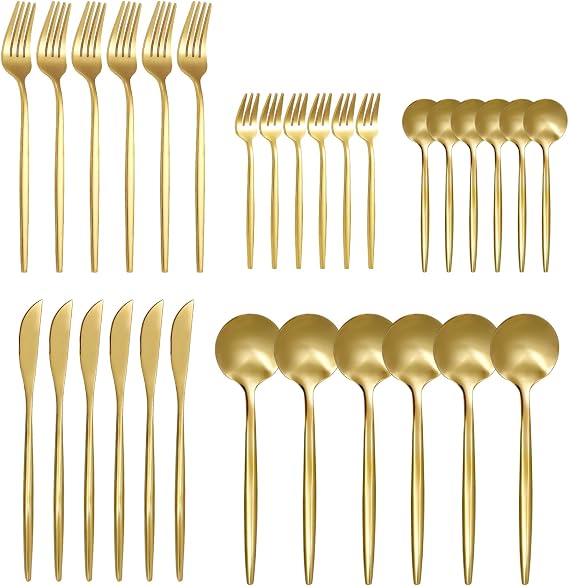 30 Piece Gold Silverware Set for 6