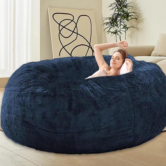 HDMLDP Bean Bag Chair for Adults Kids Without Filling Comfy Oversized Round Lazy Sofa Bean Bag Cover for Stuffed Animal Storage Bedroom Living Room Chairs, 6FT, Dark Blue