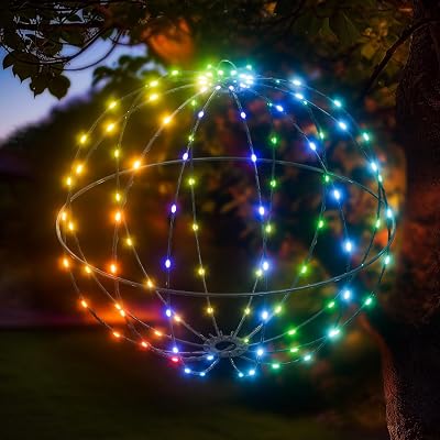 16IN Smart Lighted Balls, 16Mil. Color Changing DIY, Sync Group, Timing Function, Preset Scene Modes, Iron Frame Foldable Globe for Patio Tree Gazebo Outdoor Indoor Decor, Waterproof IP44 240 LEDs