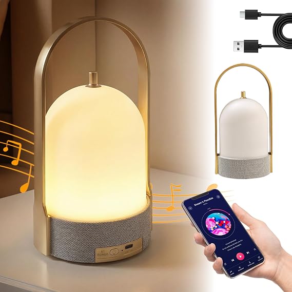 LED Table Lamps Wireless with Bluetooth Speaker, USB-Powered Music Table Lamp with 3 Dimmable Light Modes, Portable Smart Night Lights for Party, Camping Atmosphere, Home, Reading 1 Pack