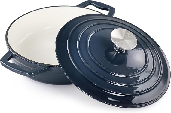 MegaChef 2 Quart Round Enameled Cast Iron Braiser Pan (Dark Blue)