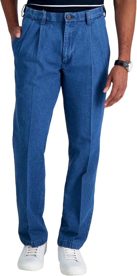 Haggar Men's Work To Weekend No Iron Denim Flat Front & Pleat Pant - Regular and Big & Tall Sizes