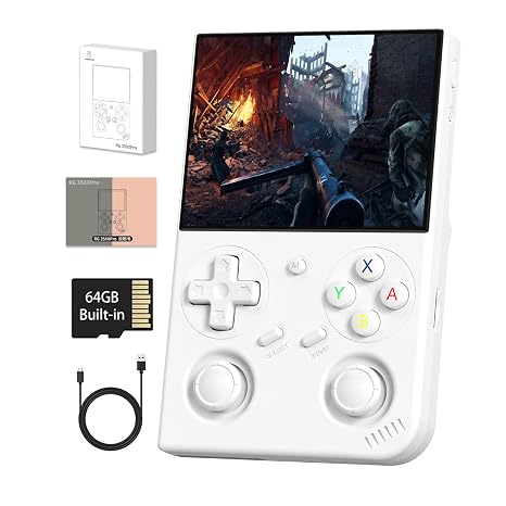 Anbernic RG35XX Pro Handheld Game Consoles RG35XXPro Retro Gaming Console with 64GB Card 4353 Games Video Game Console Linux 64 Portable Pocket Arcade Support 30+ Simulators WiFi Bluetooth HD Output White