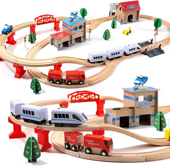 Electric Wooden Train Track Set Toy for Toddlers & Kids | 88 PCS Premium Beech Wood Train Tracks, Magnetic Train Set, Ideal Birthday Gift for Boys and Girls