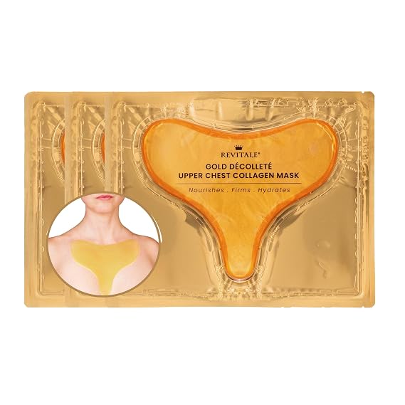 REVITALE Gold Decollete Upper Chest & Neck Collagen Sheet Mask, 3 Pack