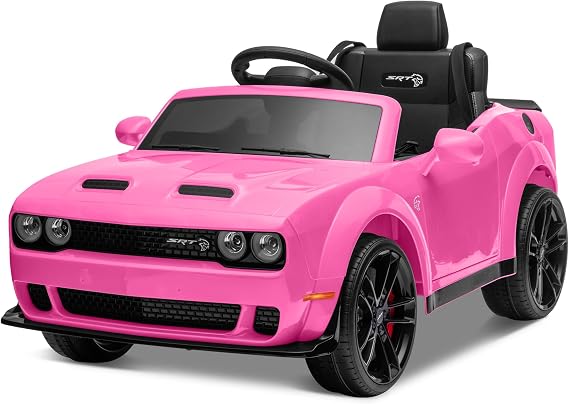ENYOPRO Kids Electric Car, Licensed Dodge Challenger Ride on Car, 12V7Ah Battery Powered Electric Vehicle Kids Ride on Toys with Remote Control, 3 Speeds, LED Headlights, Bluetooth, Music (Pink)