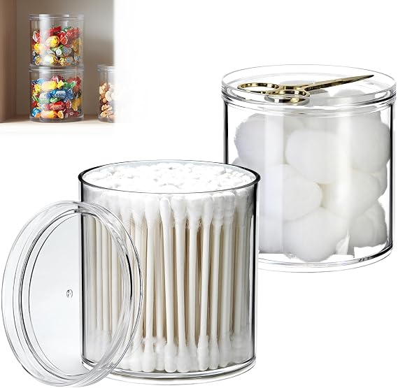 2Pack Stackable Clear Plastic Container - Round Vanity Storage Organizers with Lids for Hair Accessories & Beauty Supplies & Bathroom Container Set