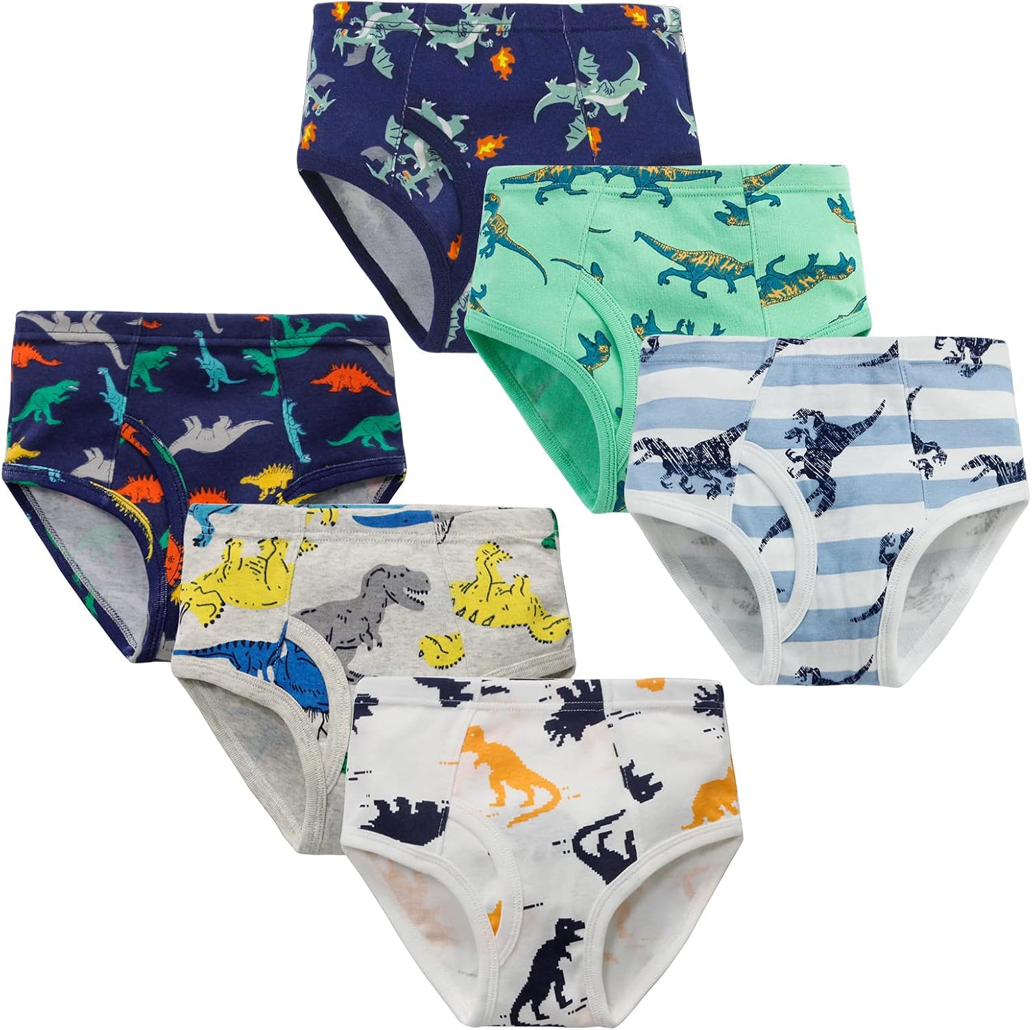 Happy Cherry 6 Packs Little Boys Briefs Pure Cotton Soft Dinosaur Truck Toddler Underwear Training Pants Underpants