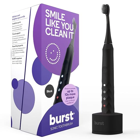 Burst Original Sonic Electric Toothbrush for Adults (Black) | Soft Bristle