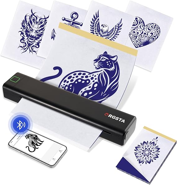 ORGSTA S008 A4 Tattoo Stencil Printer Bluetooth for Tattooing Transfer | with 10pcs Transfer Paper, Wireless Thermal Copier Printer for Tattooing Machine, Compatible with Smartphone & PC