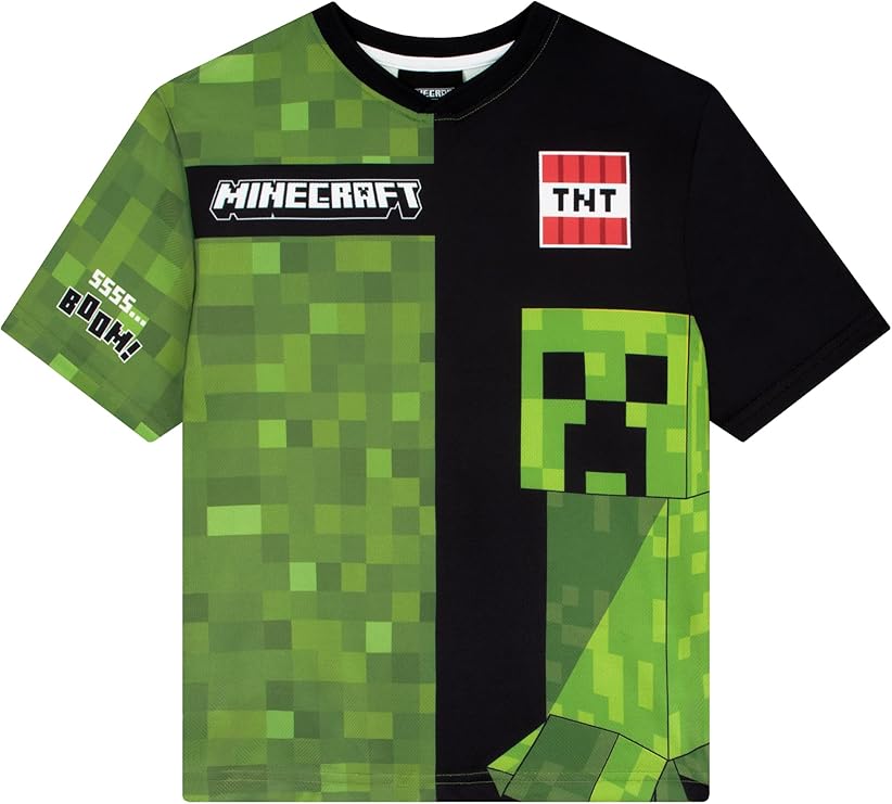 Minecraft Tshirt, Oversized Kids Football Kit for Boys, Creeper Football Shirt, Boys Clothes, Ages 5 to 13 Years