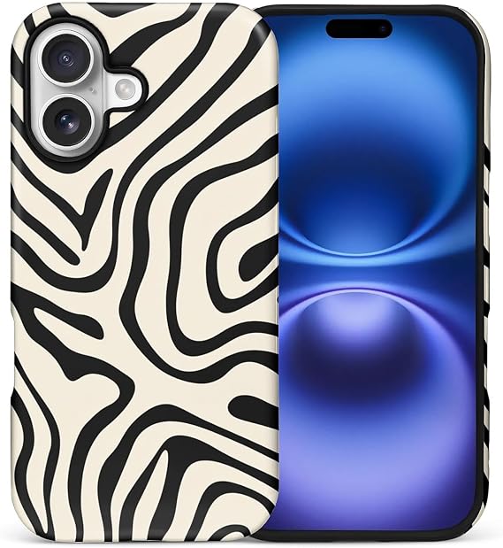 CARLOCA for iPhone 17 Case Full Body Hybrid 2-Layer Matte Hard Shell Silicone Protective Case for iPhone 17 Pattern Black Linework Zebra